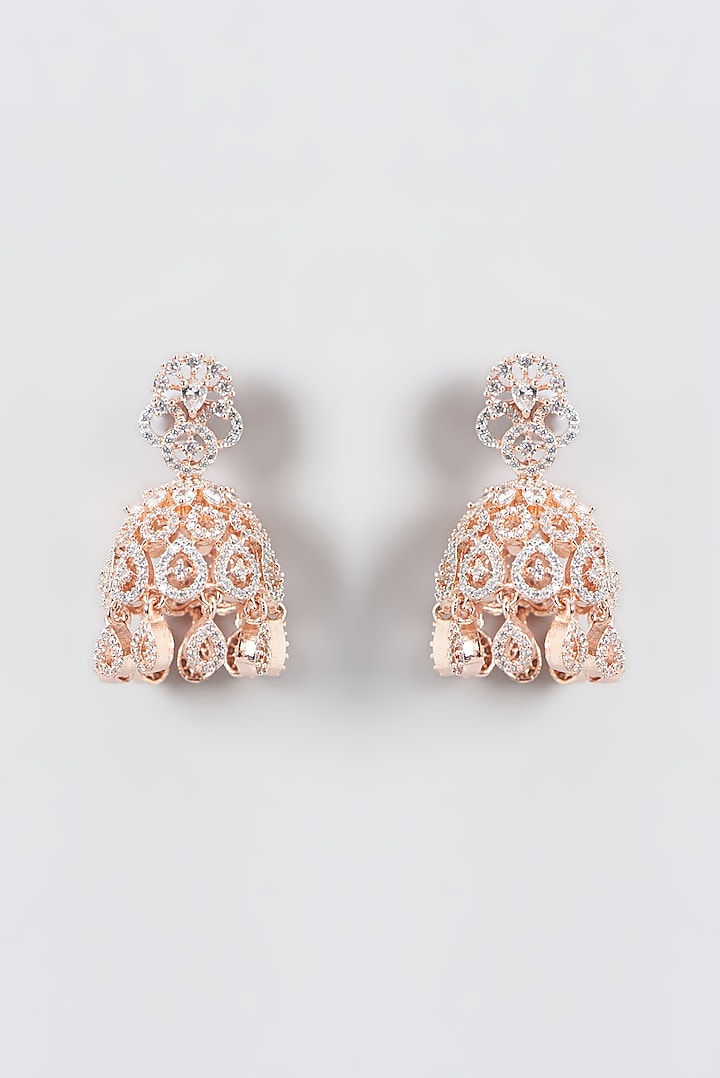 Rose Gold Finish Zircon Jhumka Earrings by Aster at Pernia's Pop Up Shop