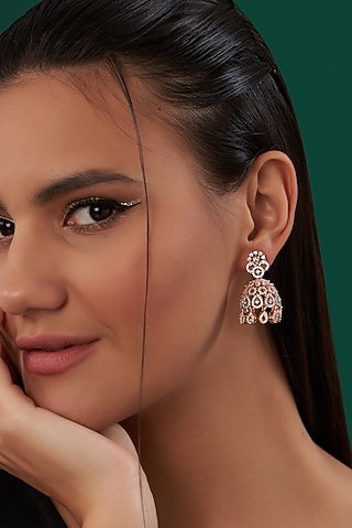 Rose Gold Finish Zircon Jhumka Earrings by Aster