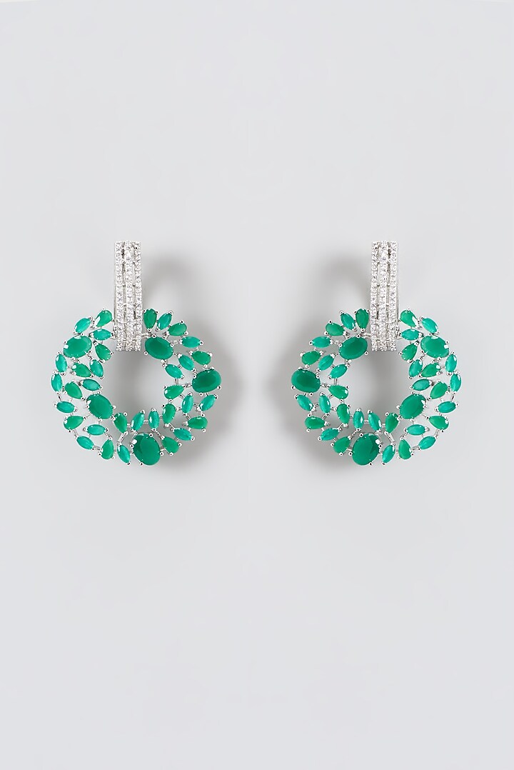 White Finish Green Stone & Zircon Dangler Earrings by Aster at Pernia's Pop Up Shop