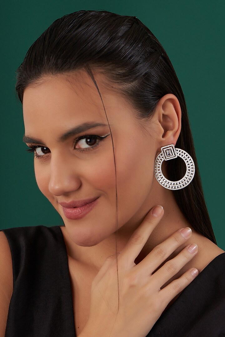 White Finish Zircon Dangler Earrings by Aster at Pernia's Pop Up Shop