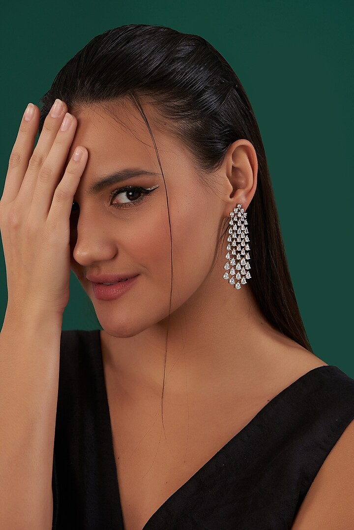 White Finish Zircon Dangler Earrings by Aster at Pernia's Pop Up Shop