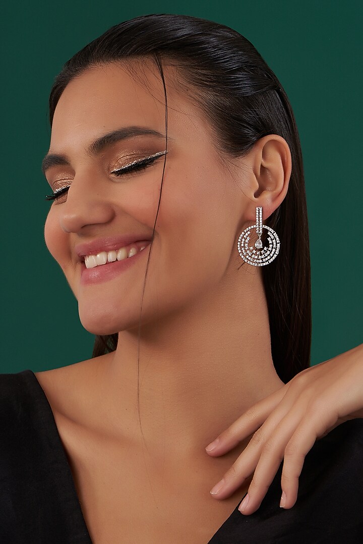 White Finish Zircon Dangler Earrings by Aster at Pernia's Pop Up Shop