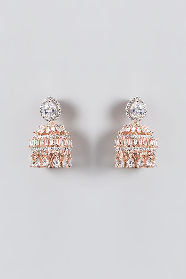 Rose Gold Finish Zircon Dangler Earrings by Aster at Pernia's Pop Up Shop