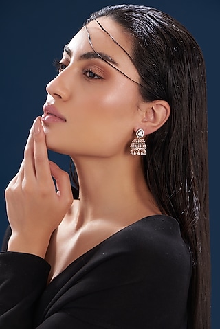 Rose Gold Finish Zircon Dangler Earrings by Aster