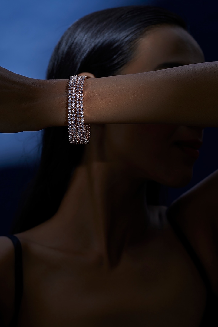 Rose Gold Finish Zircon Bangles (Set of 2) by Aster at Pernia's Pop Up Shop