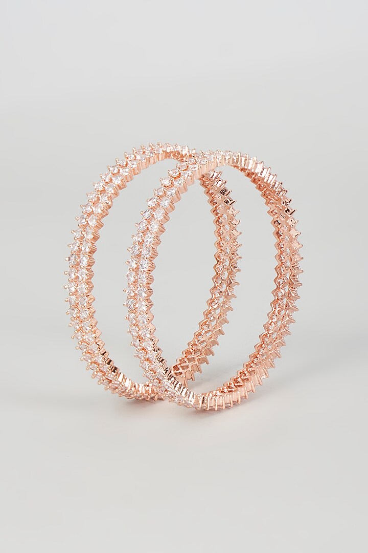 Rose Gold Finish Zircon Bangles (Set of 2) by Aster at Pernia's Pop Up Shop