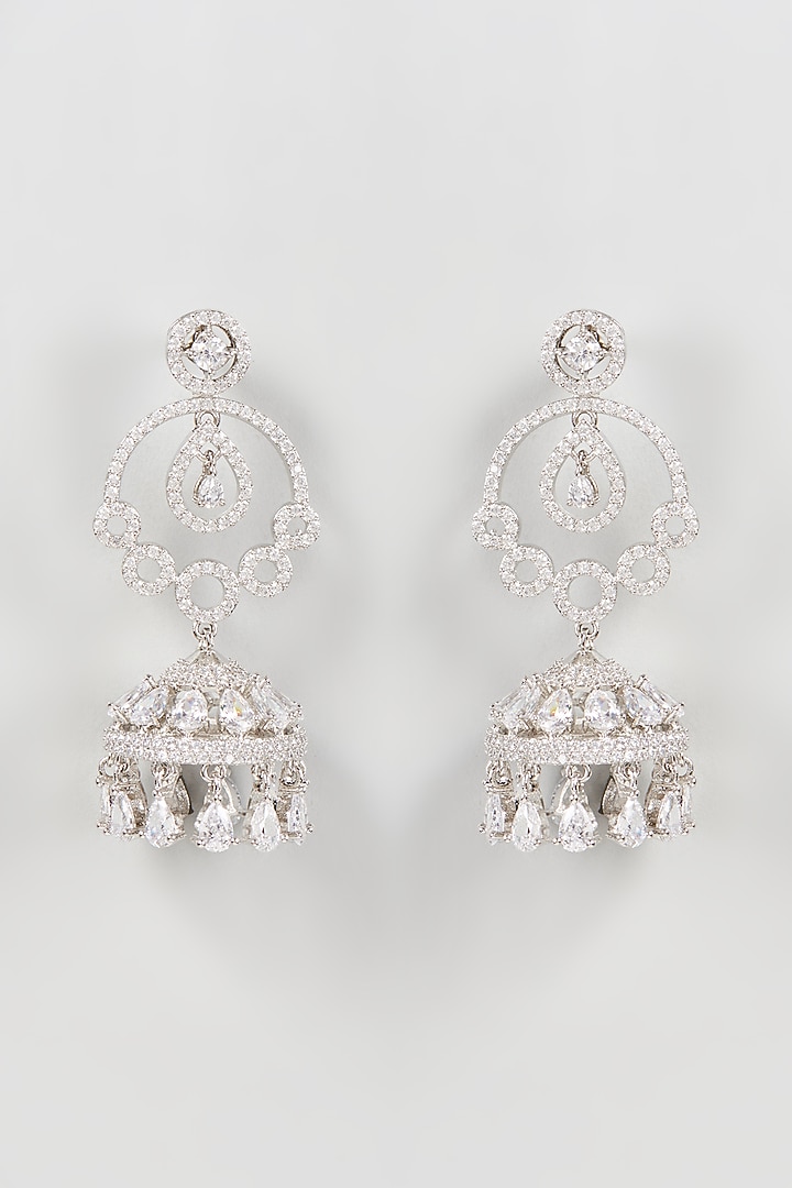White Finish Zircon Jhumka Earrings by Aster at Pernia's Pop Up Shop