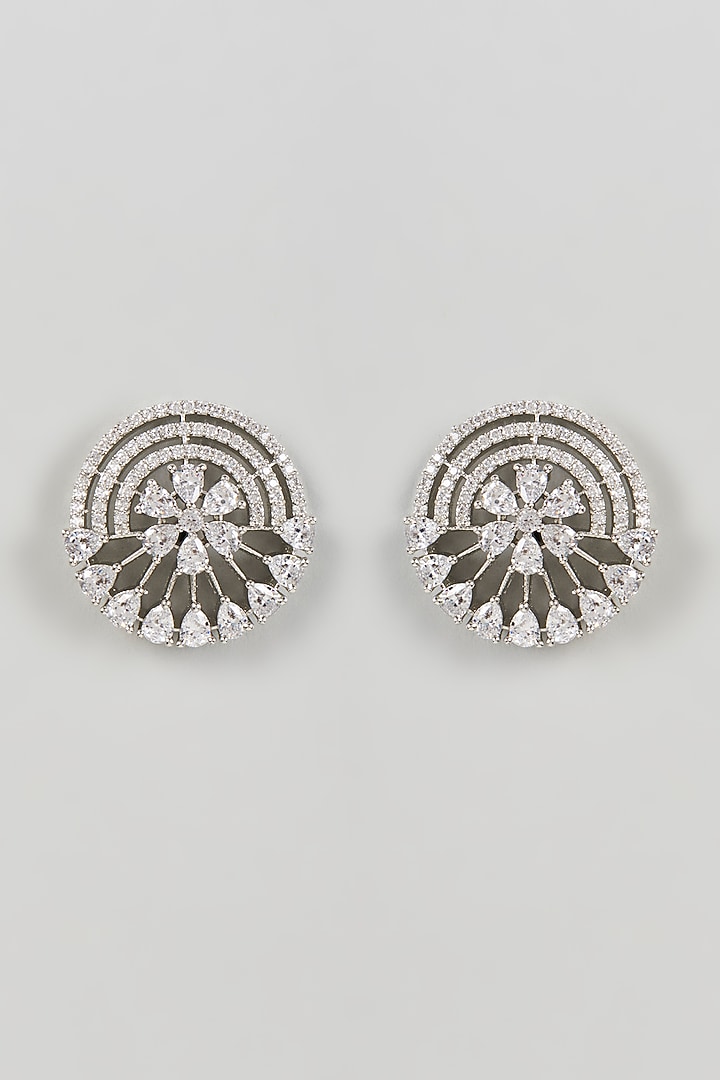 White Finish Zircon Stud Earrings by Aster at Pernia's Pop Up Shop