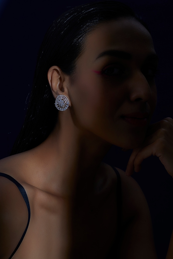 White Finish Zircon Stud Earrings by Aster at Pernia's Pop Up Shop