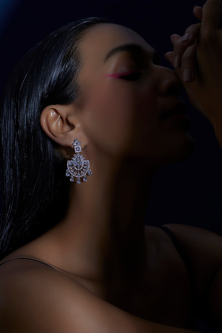White Finish Zircon Chandbali Earrings by Aster at Pernia's Pop Up Shop