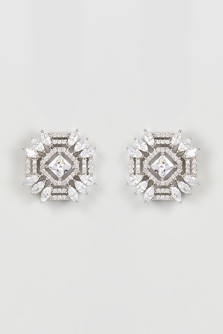White Finish Zircon Stud Earrings by Aster at Pernia's Pop Up Shop