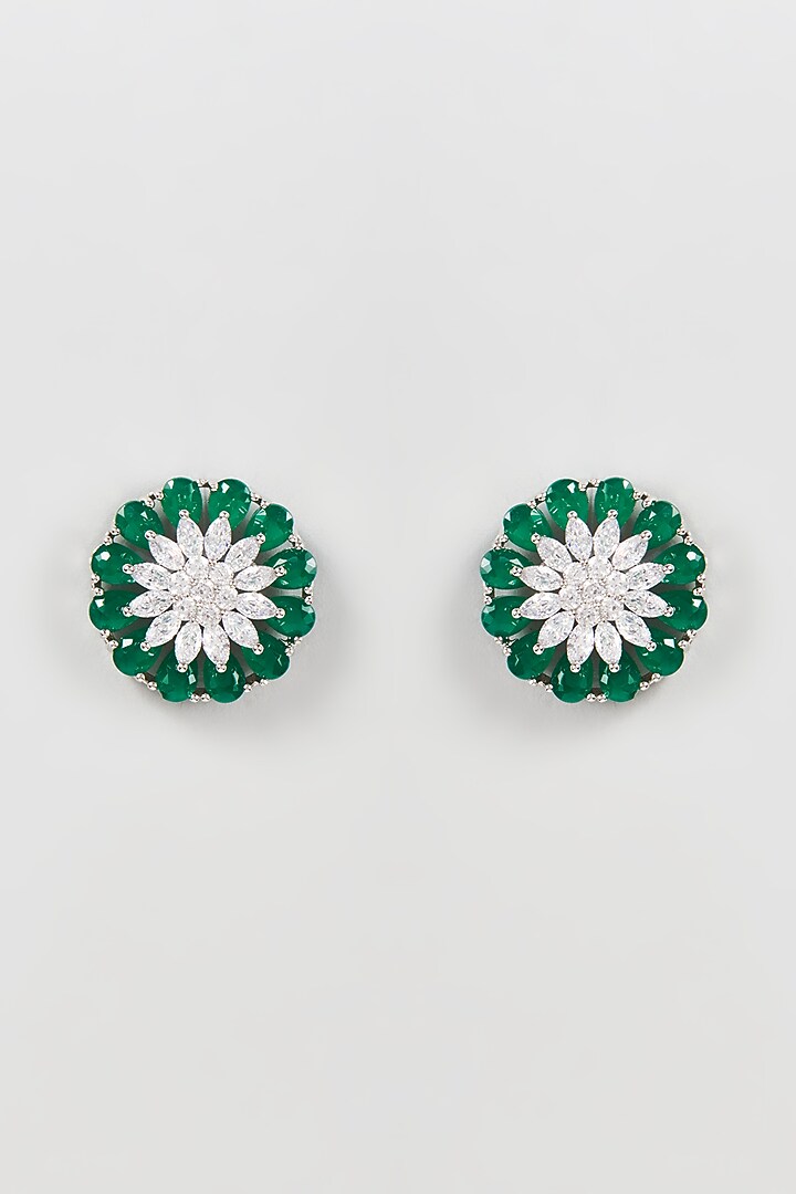 White Finish Zircon & Green Synthetic Stone Stud Earrings by Aster at Pernia's Pop Up Shop