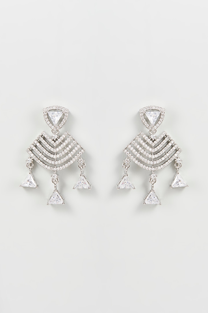 White Finish Zircon Dangler Earrings by Aster at Pernia's Pop Up Shop