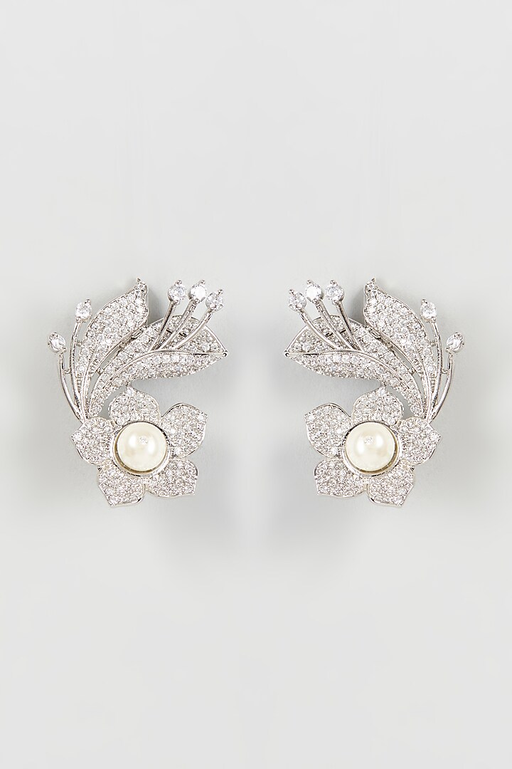 White Finish Zircon Dangler Earrings by Aster at Pernia's Pop Up Shop