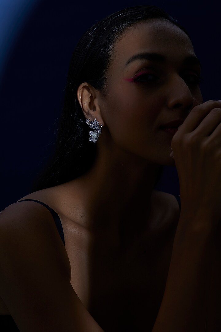 White Finish Zircon Dangler Earrings by Aster at Pernia's Pop Up Shop
