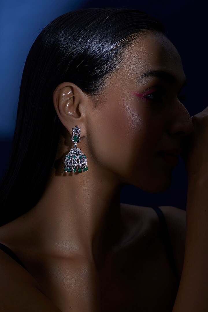 White Finish Zircon Dangler Earrings by Aster at Pernia's Pop Up Shop