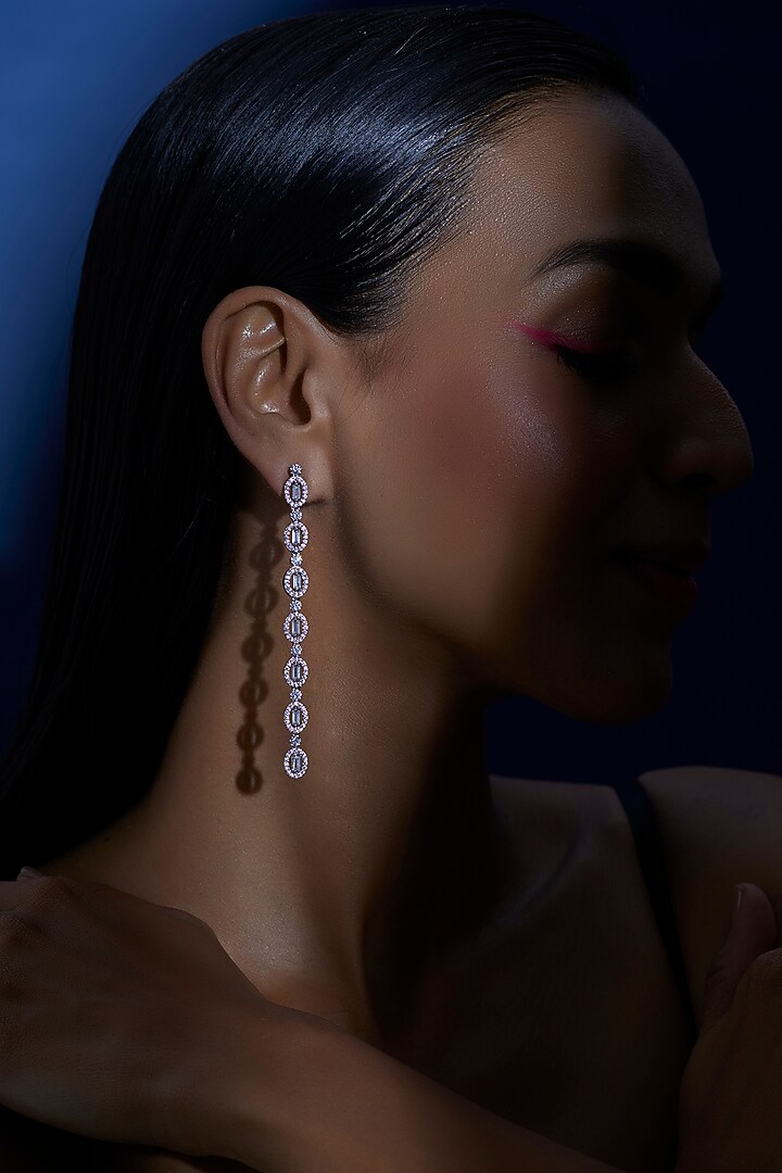 White Finish Zircon Dangler Earrings by Aster at Pernia's Pop Up Shop
