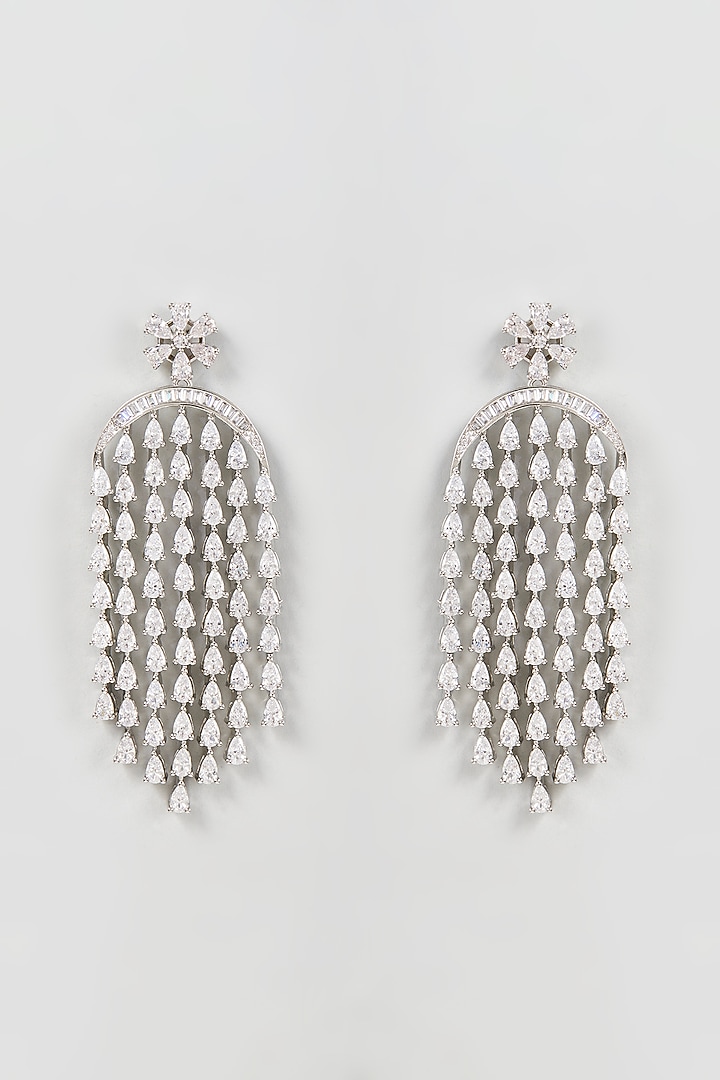 White Finish Zircon Dangler Earrings by Aster at Pernia's Pop Up Shop