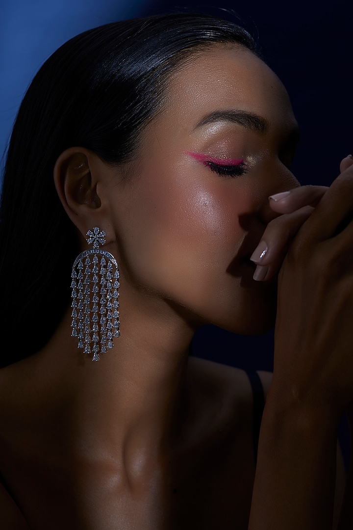 White Finish Zircon Dangler Earrings by Aster at Pernia's Pop Up Shop