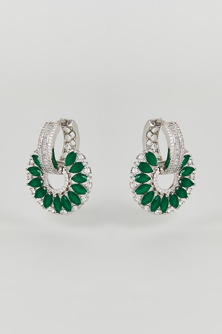 White Finish Zircon & Green Synthetic Stone Stud Earrings by Aster at Pernia's Pop Up Shop