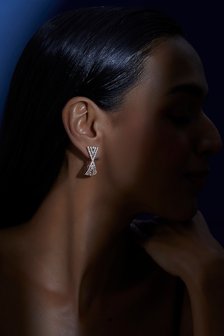 Rose Gold Finish Zircon Dangler Earrings by Aster at Pernia's Pop Up Shop
