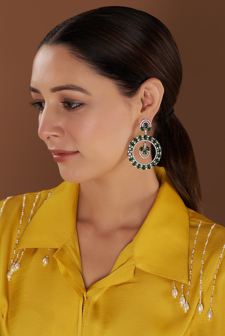 Two Tone Finish Faux Diamond Dangler Earrings by Aster at Pernia's Pop Up Shop