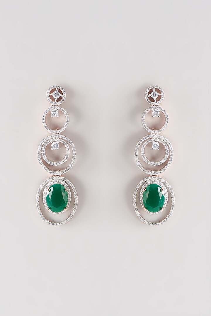 Rose Gold Finish Faux Diamond Dangler Earrings by Aster at Pernia's Pop Up Shop