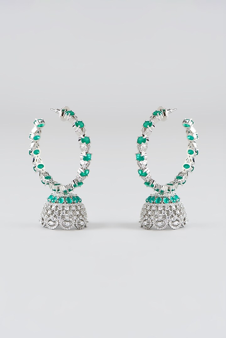 White Finish Faux Diamond Hoop Earrings Design by Aster at Pernia's Pop Up Shop 2024