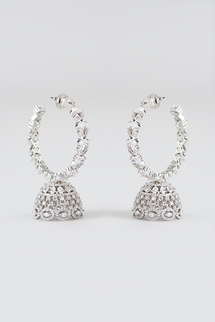 White Finish Faux Diamond Hoop Earrings by Aster at Pernia's Pop Up Shop