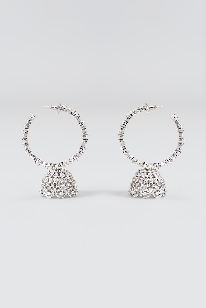 White Finish Faux Diamond Hoop Earrings by Aster at Pernia's Pop Up Shop