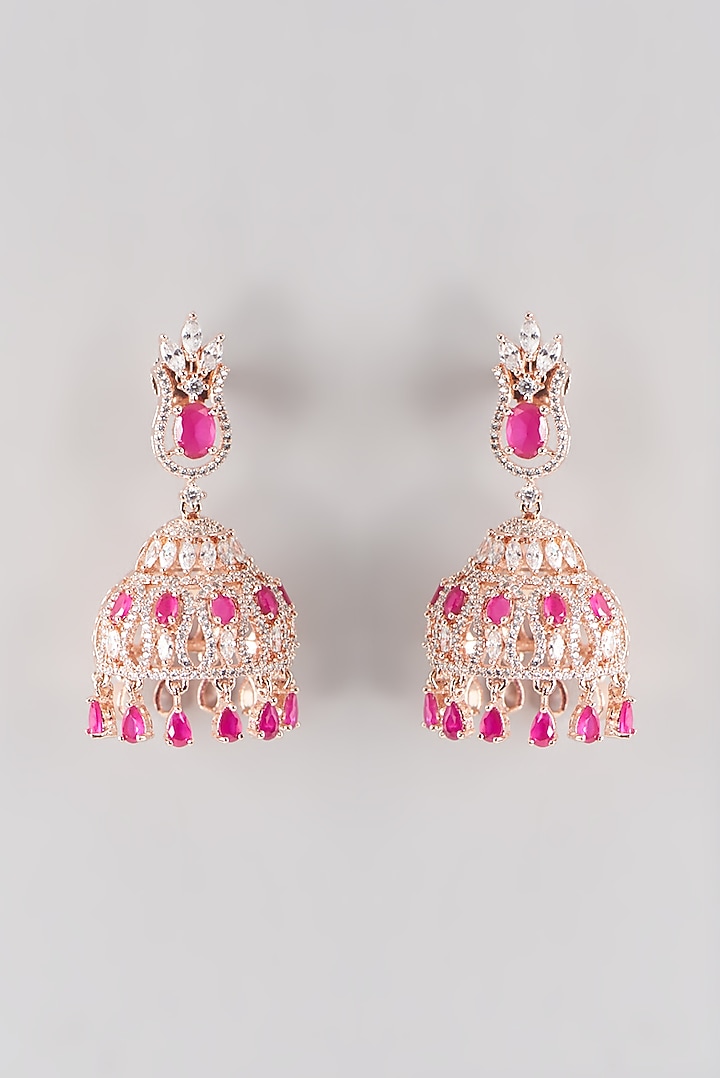 Rose Gold Finish Faux Diamond Red Synthetic Stone jhumka Earrings by  Aster at Pernia's Pop Up Shop