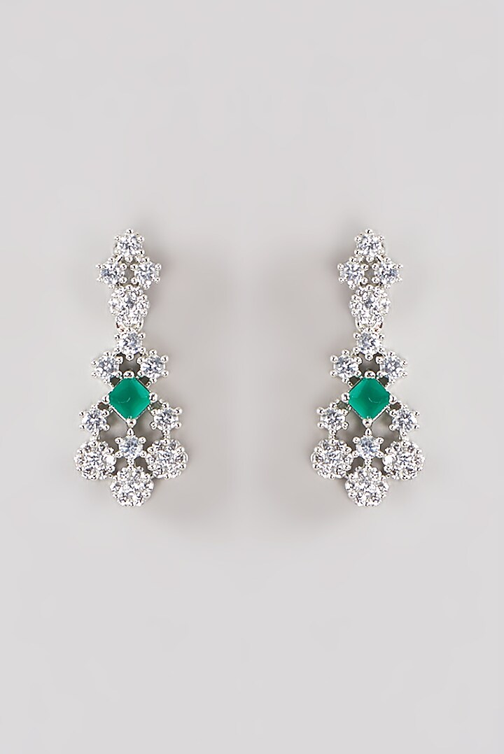 White Finish Green Faux Diamond Necklace Set by Aster at Pernia's Pop Up Shop
