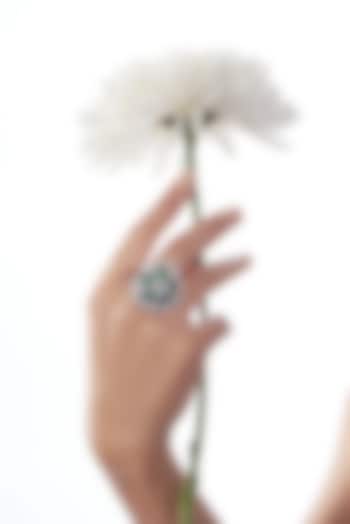 White Finish Faux Diamond & Green Synthetic Stone Ring by Aster at Pernia's Pop Up Shop