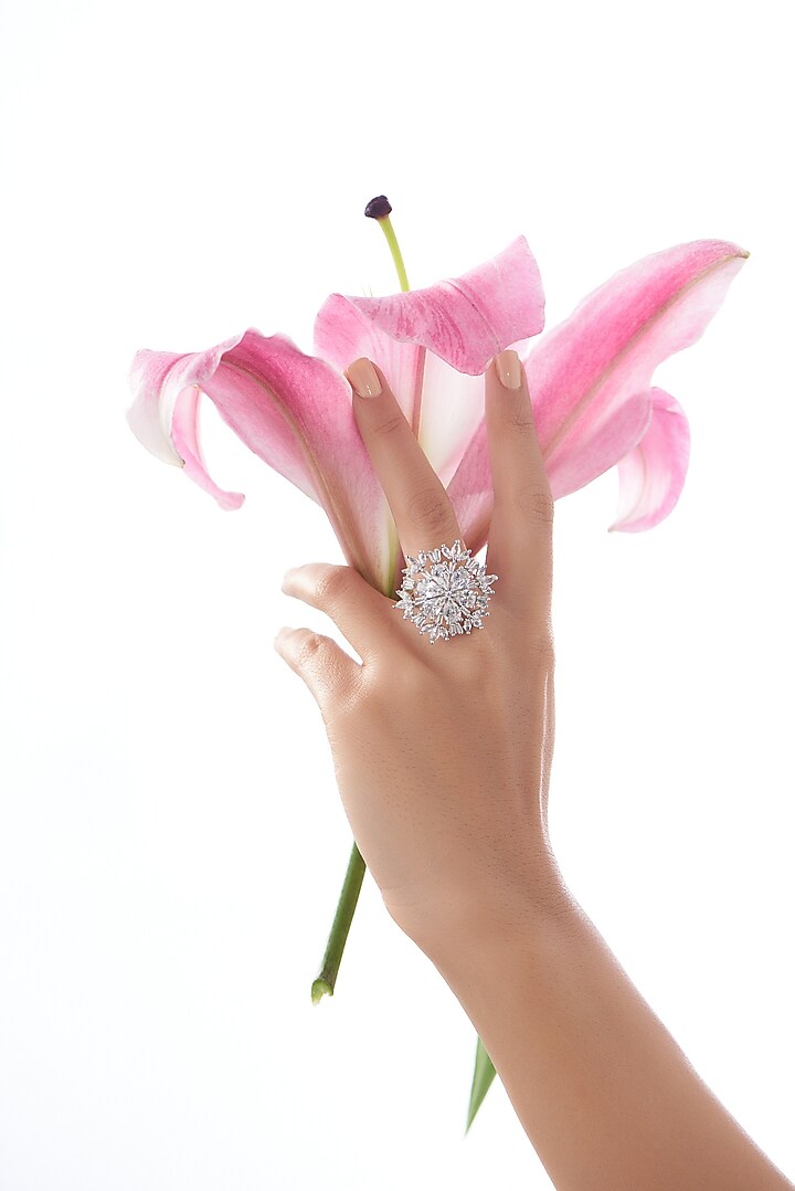 White Finish Faux Diamond Ring by Aster at Pernia's Pop Up Shop