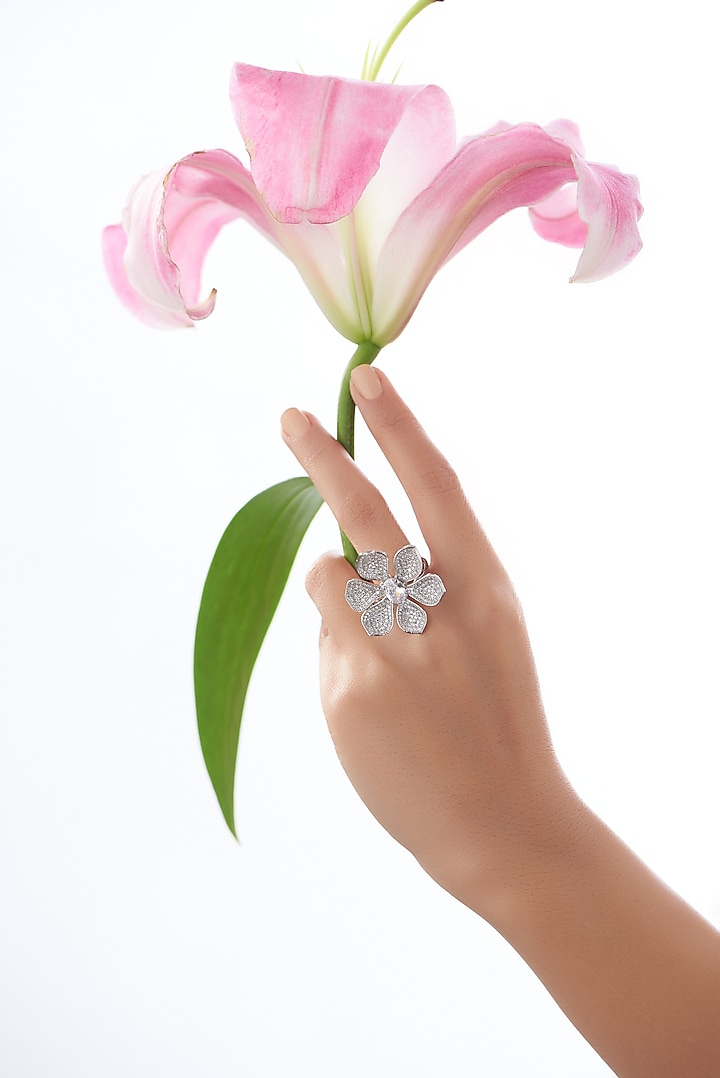 White Finish Faux Diamond Ring by Aster at Pernia's Pop Up Shop
