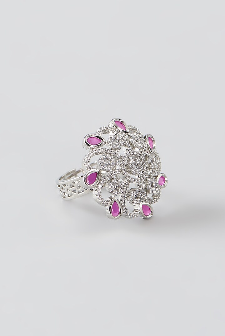 White Finish Zircon & Ruby Stone Ring by Aster at Pernia's Pop Up Shop
