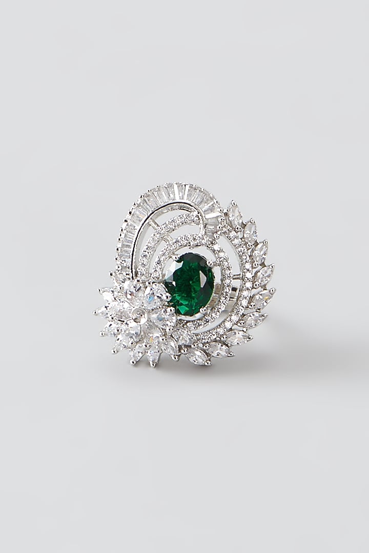 White Finish Faux Diamond & Synthetic Green Stone Ring by Aster at Pernia's Pop Up Shop
