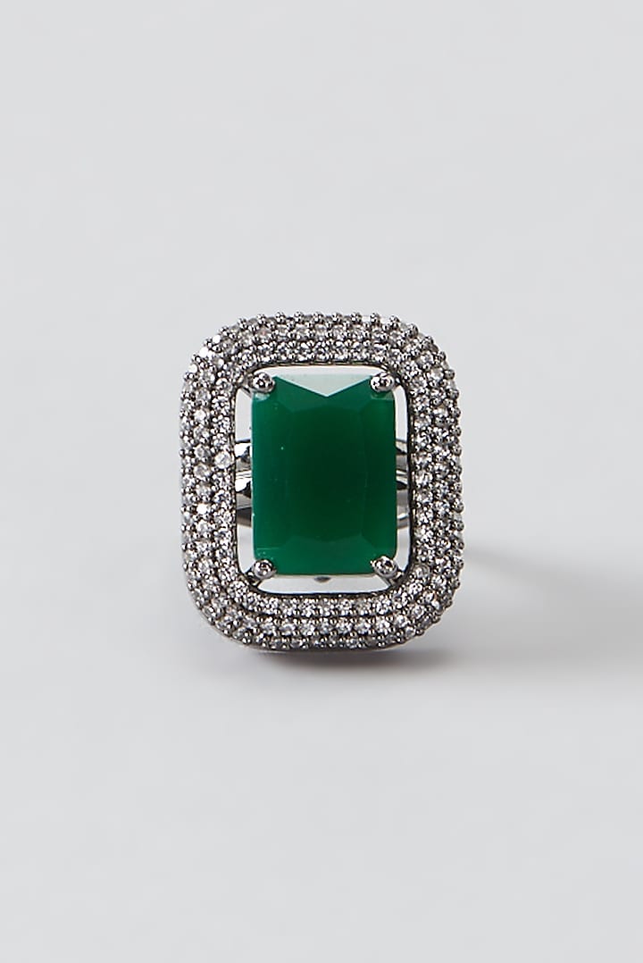 White Finish Faux Diamond Synthetic Green Stone Ring by Aster at Pernia's  Pop Up Shop