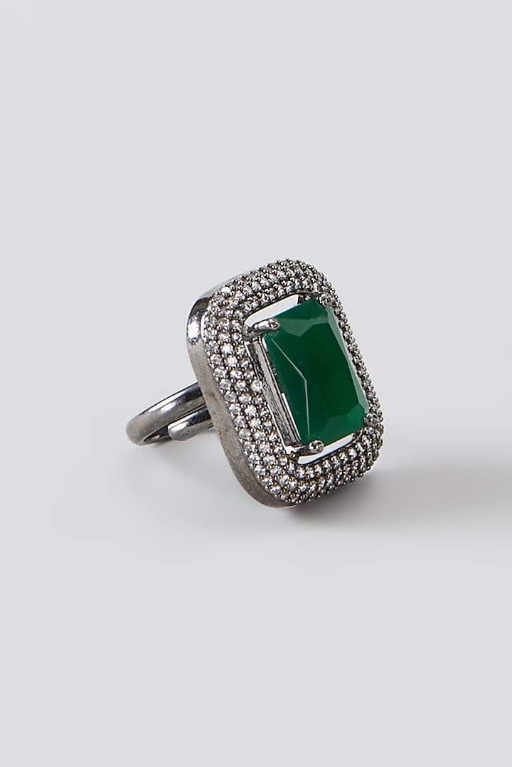White Finish Faux Diamond & Synthetic Green Stone Ring by Aster at Pernia's Pop Up Shop