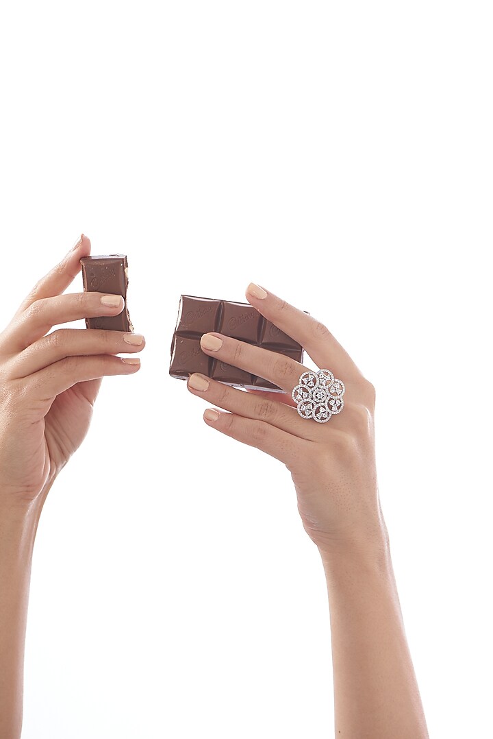 White Finish Faux Diamond Ring by Aster at Pernia's Pop Up Shop