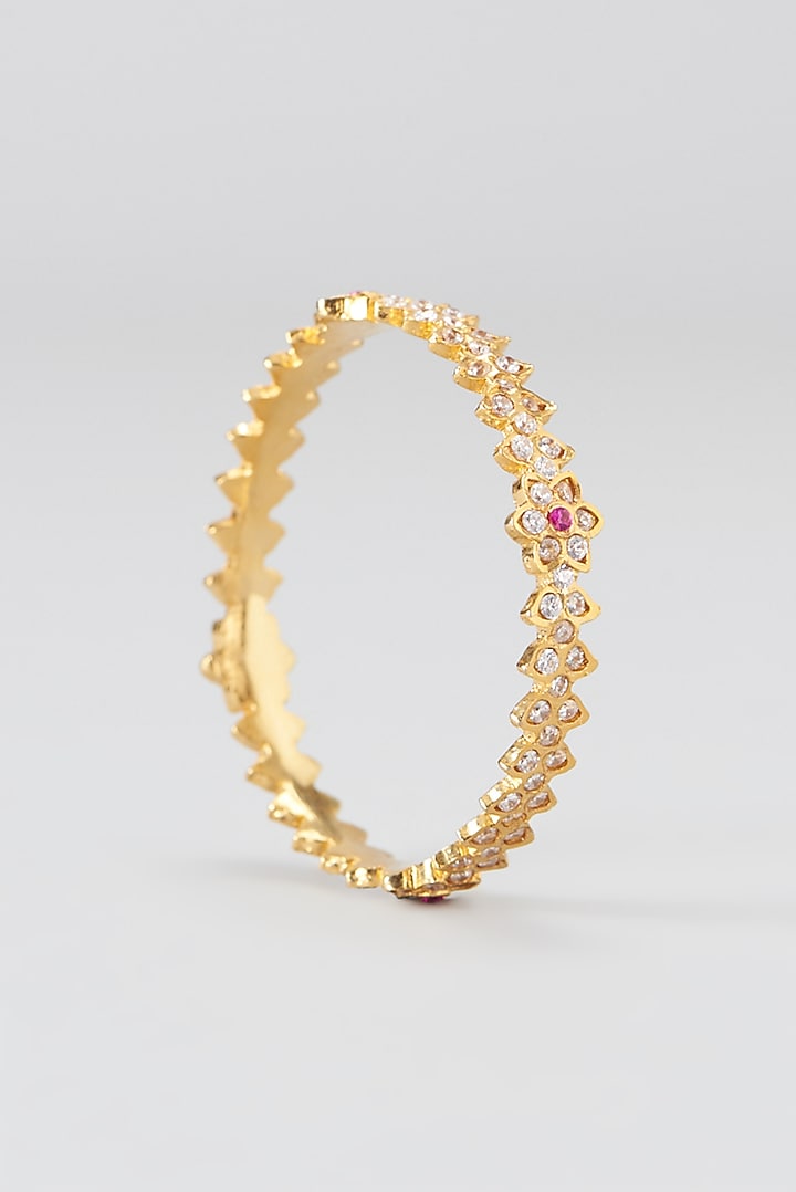 Gold Finish Zircon & Red Stone Bangles (Set of 2) by Aster at Pernia's Pop Up Shop
