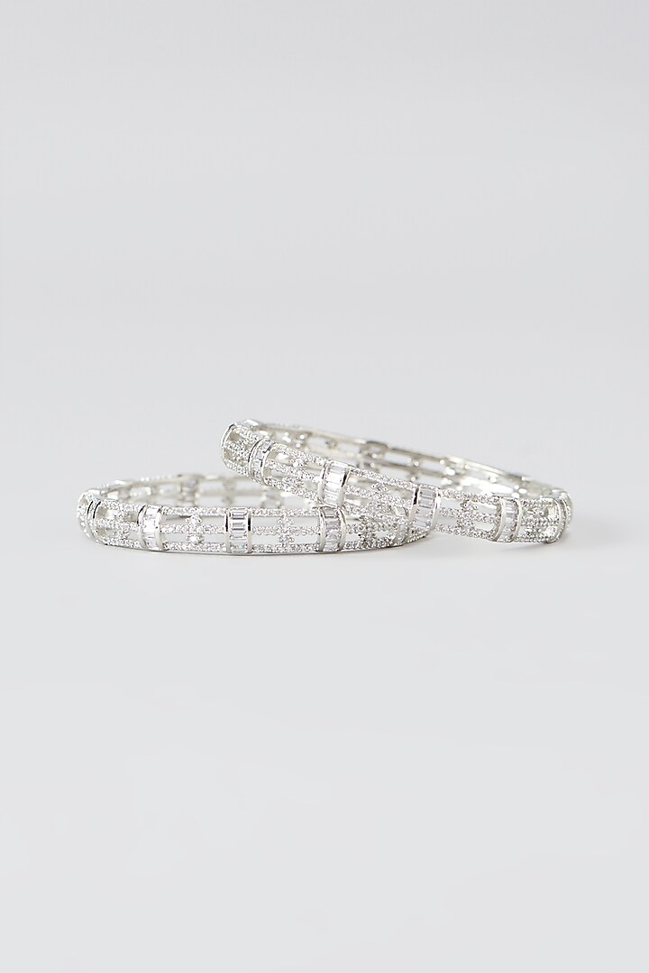 White Finish Faux Diamond Bangles (Set of 2) by Aster at Pernia's Pop Up Shop