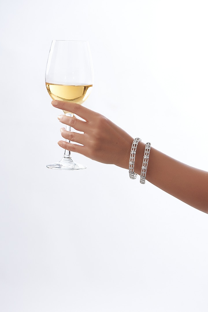 White Finish Faux Diamond Bangles (Set of 2) by Aster at Pernia's Pop Up Shop