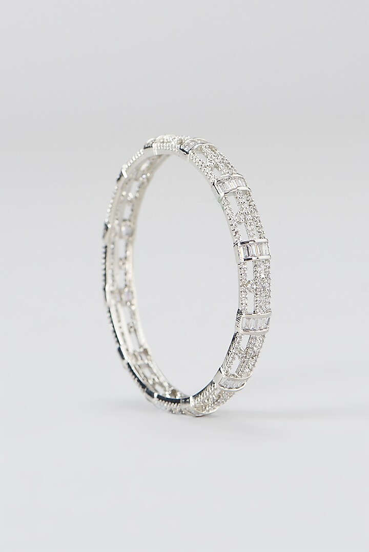 White Finish Faux Diamond Bangles (Set of 2) by Aster at Pernia's Pop Up Shop