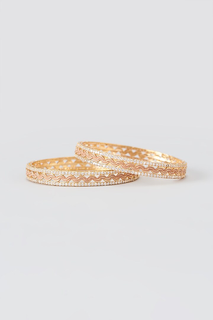 Gold Finish Faux Diamond Bangles (Set of 2) by Aster at Pernia's Pop Up Shop
