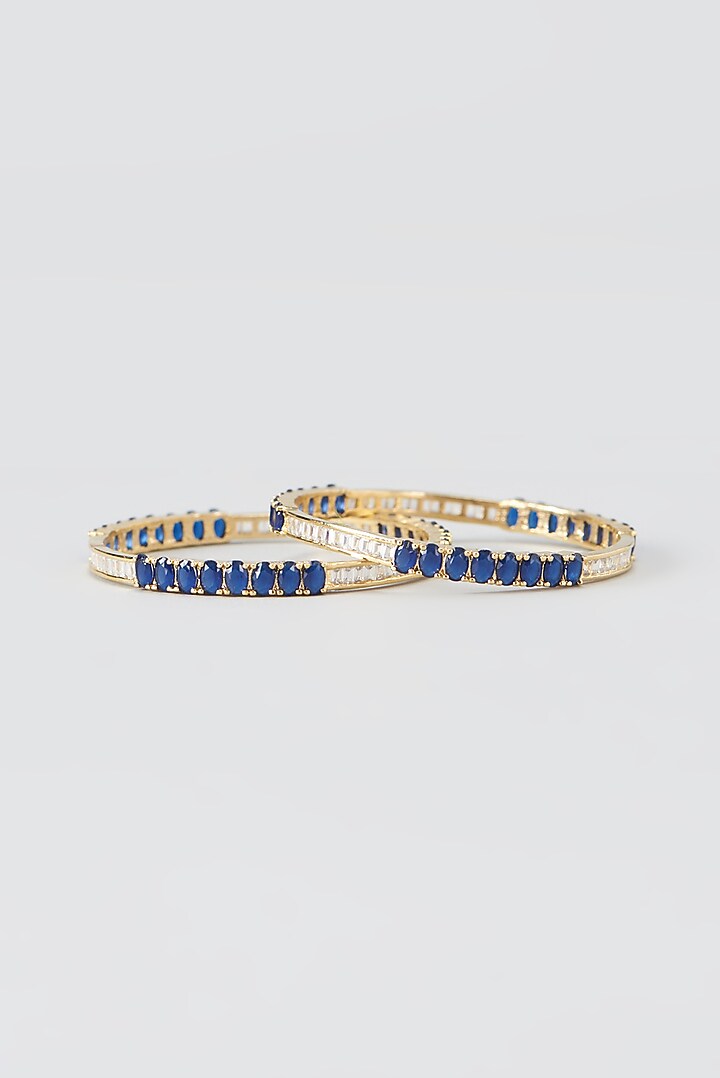 Gold Finish Faux Diamond Bangles (Set of 2) by Aster at Pernia's Pop Up Shop