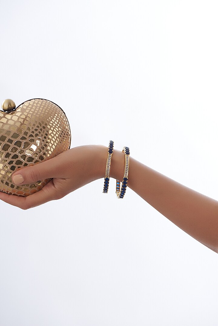 Gold Finish Faux Diamond Bangles (Set of 2) by Aster at Pernia's Pop Up Shop