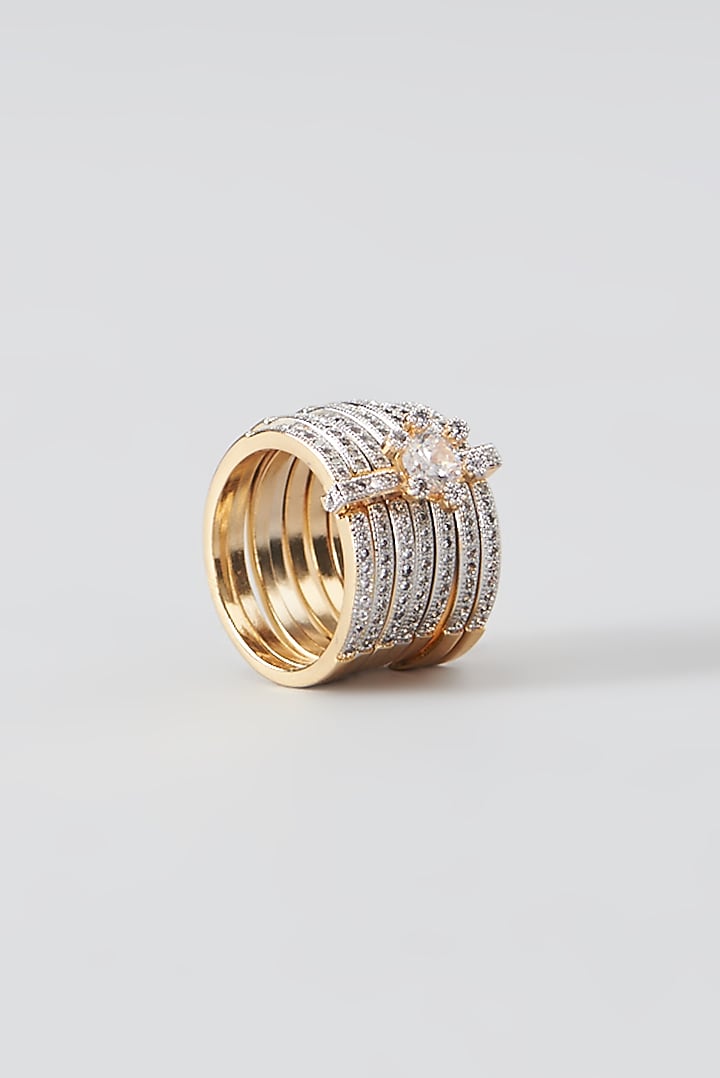 Gold Finish Faux Diamond Ring by Aster at Pernia's Pop Up Shop