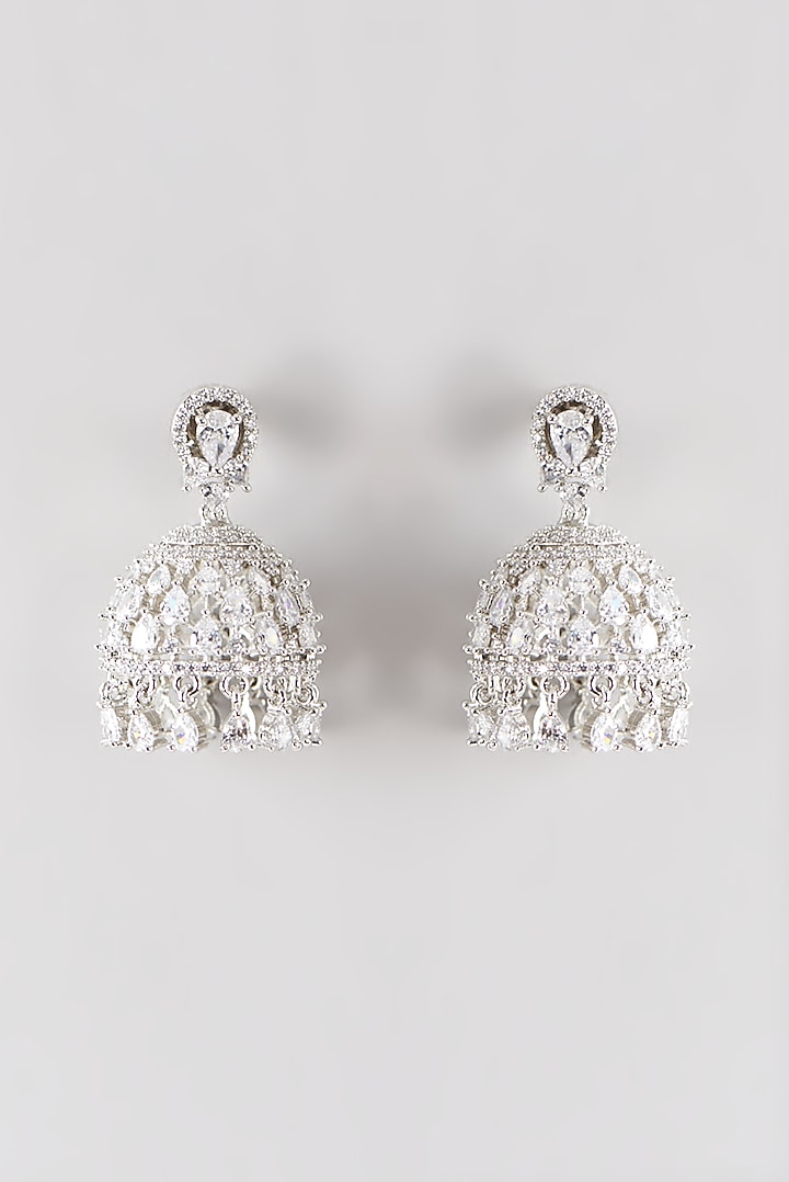 White Finish Faux Diamond Dangler Earrings by Aster at Pernia's Pop Up Shop