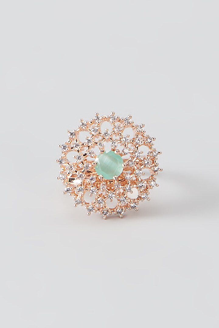 Rose Gold Finish Faux Diamond & Synthetic Aqua Stone Ring by Aster at Pernia's Pop Up Shop